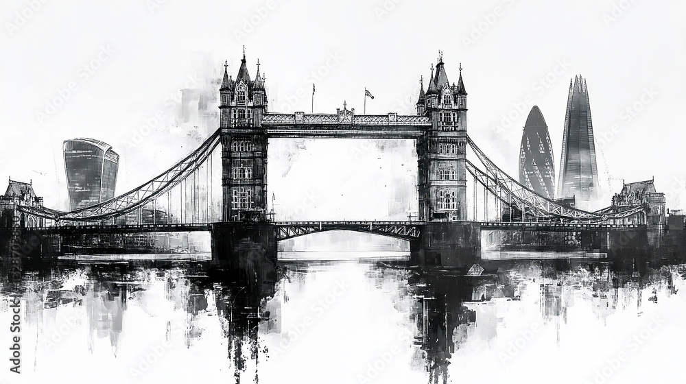 Obraz premium Contemporary style minimalist artwork collage illustration of London Bridge Uk 