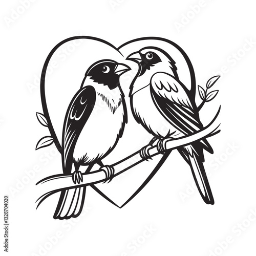  birds on branch - love and romance concept.