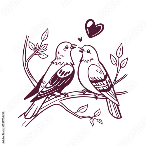  birds on branch - love and romance concept.