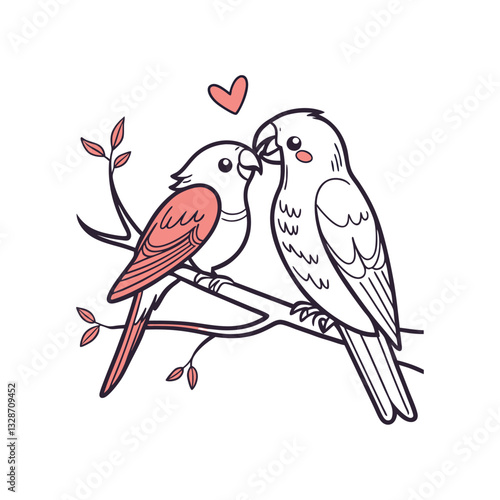  birds on branch - love and romance concept.