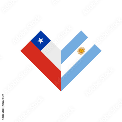 friendship concept. heart shape icon with chile and argentina flags. vector illustration isolated on white background