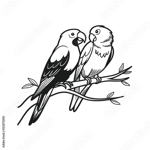  birds on branch - love and romance concept.