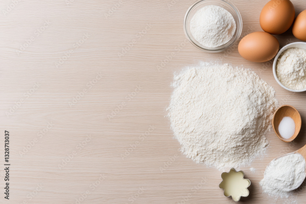 Baking ingredients forming a frame on wooden table Baking ingredients forming a frame on wooden table