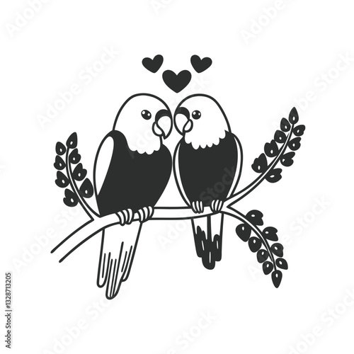  birds on branch - love and romance concept.