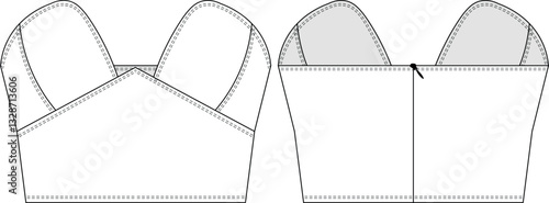 sleeveless strapless neck crop cropped zippered blouse top bustier template technical drawing flat sketch cad mockup fashion woman design style model 
