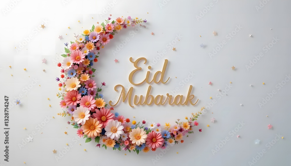 Floral Crescent Eid Mubarak Floral Crescent Eid Mubarak