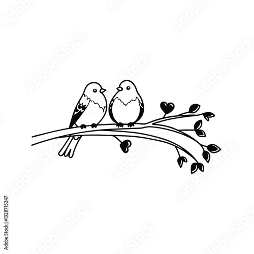  birds on branch - love and romance concept.