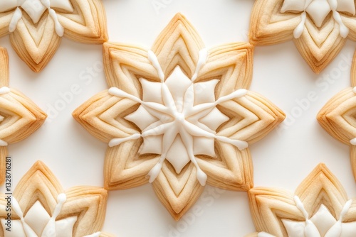 Unique Decorative Snowflake Cookies Arranged on a White Background for Festive Celebrations or Seasonal Events