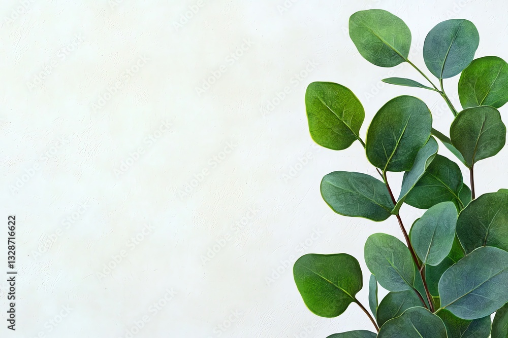 Obraz premium Green Eucalyptus Leaves on White Textured Background for Springtime Decoration
