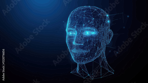 Futuristic 3D Mesh Wireframe Face Recognition Low Poly Technology Concept Vector for Smart Identification Systems
