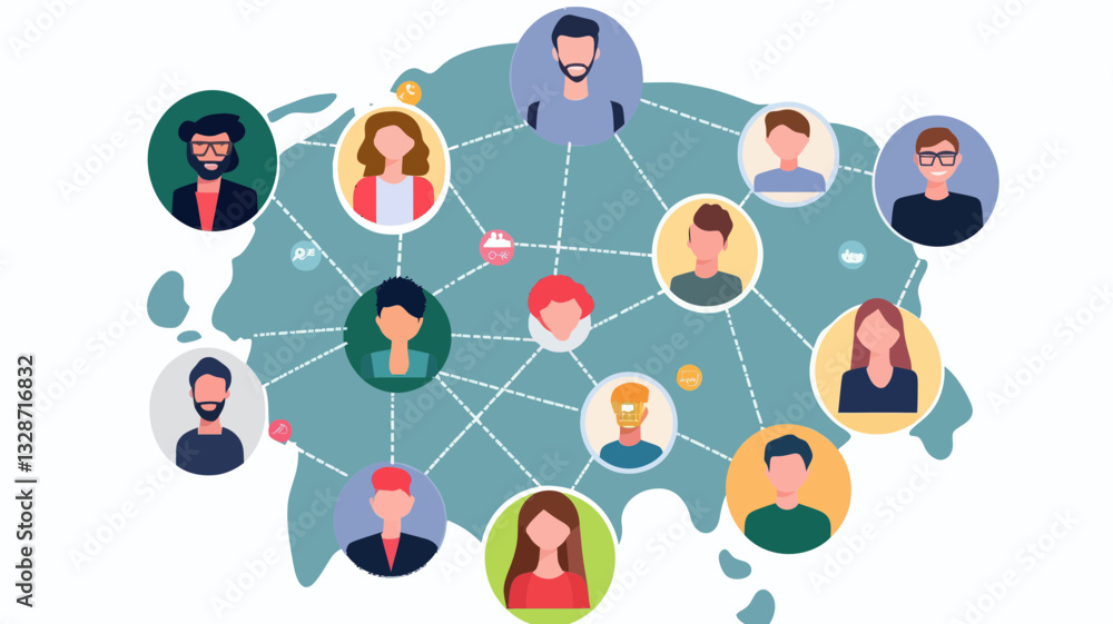 Diverse Social Networking Concept with Connected People Over Global Background Vector Illustration for Communication and Community Diverse Social Networking Concept with Connected People Over Global Background Vector Illustration for Communication and Community