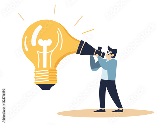 Businessman Using Binoculars to Find New Ideas and Business Opportunities, Flat Minimalist Vector Illustrating Creativity and Vision in Business, Searching for Success Concept