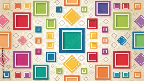 Wallpaper Mural Vibrant Geometric Pattern with Colorful Square Frames Torontodigital.ca