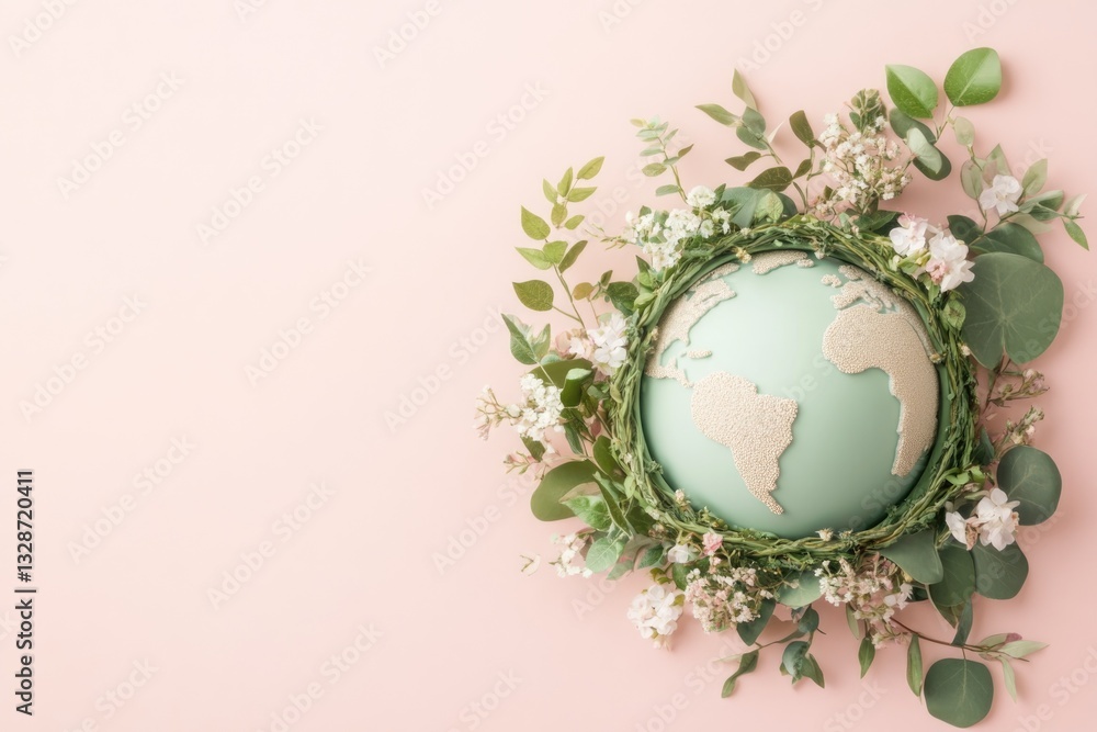 Tiny Globe Encircled by Delicate Vines and Flowers Representing Nature’s Growth and Beauty Tiny Globe Encircled by Delicate Vines and Flowers Representing Nature’s Growth and Beauty