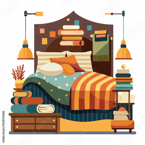 cozy bedroom with layered fabric textures 