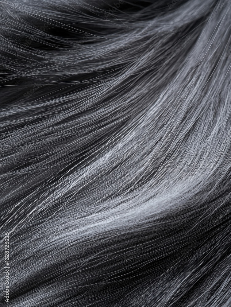 Fototapeta premium Close-up of a hair texture. the hair appears to be long and wavy, with a mix of light and dark grey tones. the strands are densely packed together, creating a textured and layered appearance.