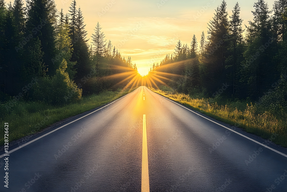 Fototapeta premium asphalt road stretching into the distance. perspective, a long deserted road, autobahn highway
