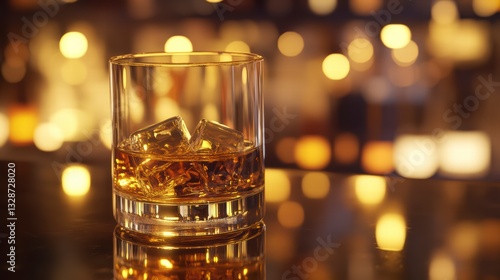 Wallpaper Mural Whiskey on the Rocks: A close-up shot of a glass filled with amber-colored whiskey and ice cubes, set against a blurry, warm background. The image exudes sophistication and relaxation. Torontodigital.ca