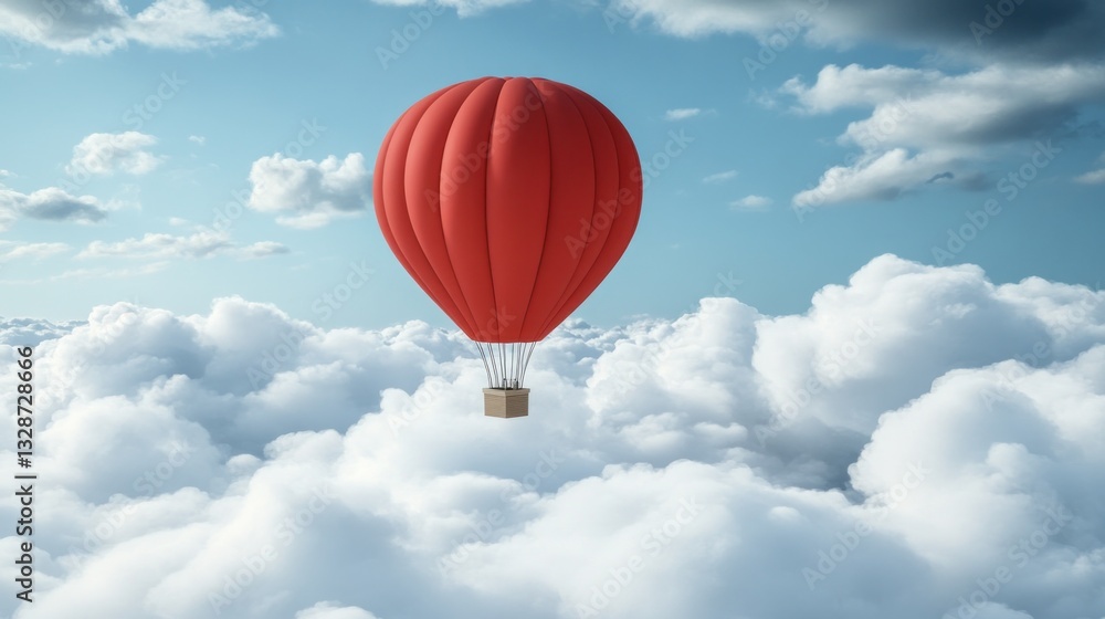 Fototapeta premium Red Hot Air Balloon Above Clouds