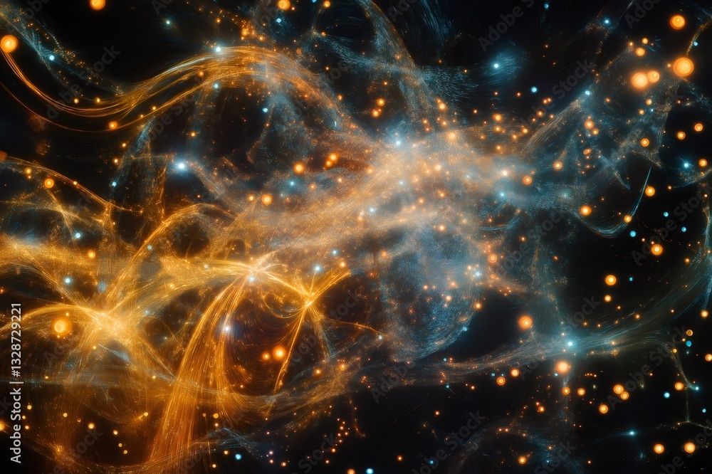Obraz premium Abstract representation of a nebula with golden and blue lights, creating a mesmerizing cosmic scene