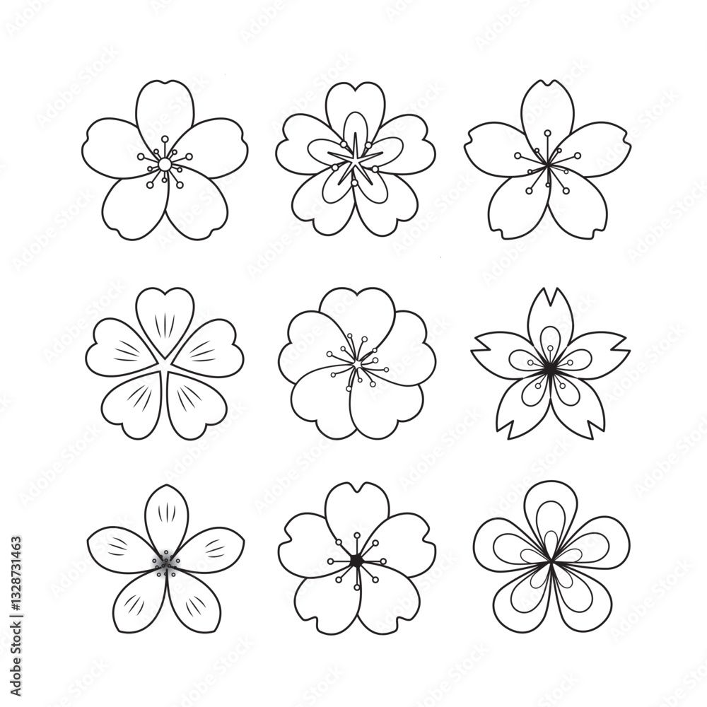 Fototapeta premium Cherry Blossom Flat Illustration Set Vector