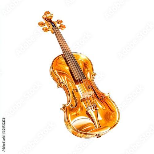 Golden violin isolated on a white background, showcasing elegant design.