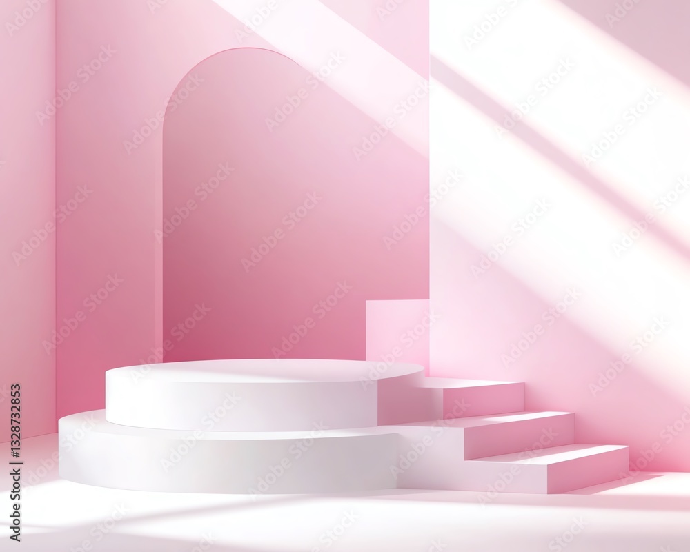 White and Pink realistic cubes steps pedestal or stand podium set with pink abstract room Vector studio room with 3D geometric platform design Pastel scene for products showcase White and Pink realistic cubes steps pedestal or stand podium set with pink abstract room Vector studio room with 3D geometric platform design Pastel scene for products showcase