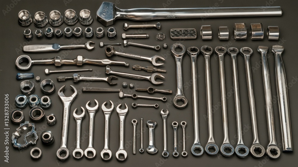 Fototapeta premium An organized collection of various mechanic hand tools arranged neatly