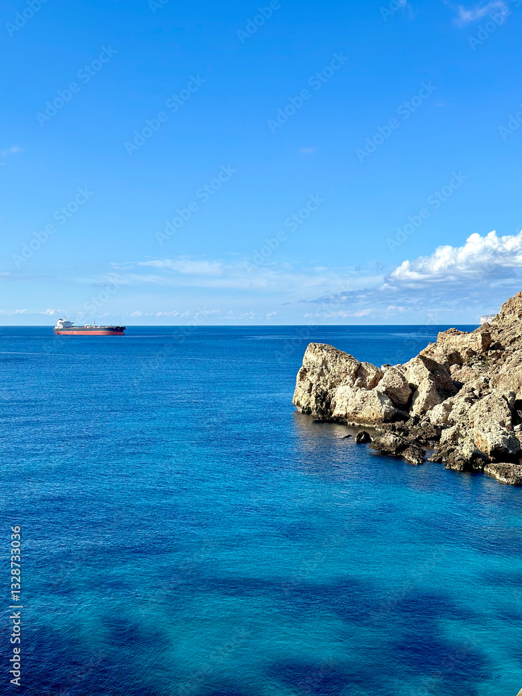 The rocky coast of the Mediterranean Sea in Malta