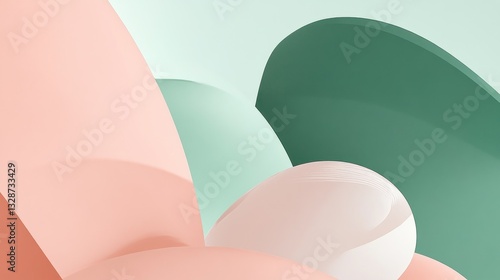Abstract shapes, pastel colors, smooth curves