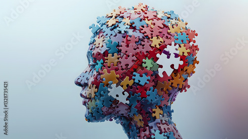 Human Head Made of Colorful Puzzle Pieces Symbolizing Mental Complexity