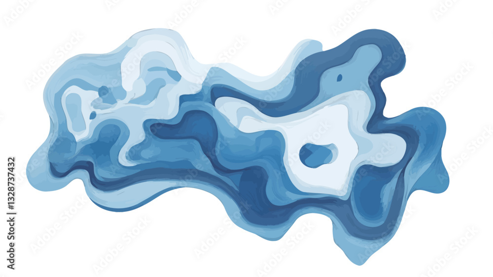 The image is a digital illustration depicting an abstract composition of flowing, organic shapes. The color palette is predominantly various shades of blue, ranging from light to dark. The forms The image is a digital illustration depicting an abstract composition of flowing, organic shapes. The color palette is predominantly various shades of blue, ranging from light to dark. The forms