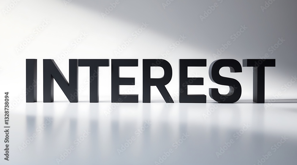Large letters spelling out interest placed on a surface with dramatic light Large letters spelling out interest placed on a surface with dramatic light