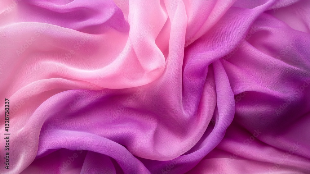 Fototapeta premium Smooth elegant pink and purple gradient chiffon fabric flowing gently creating beautiful wavy folds. Background