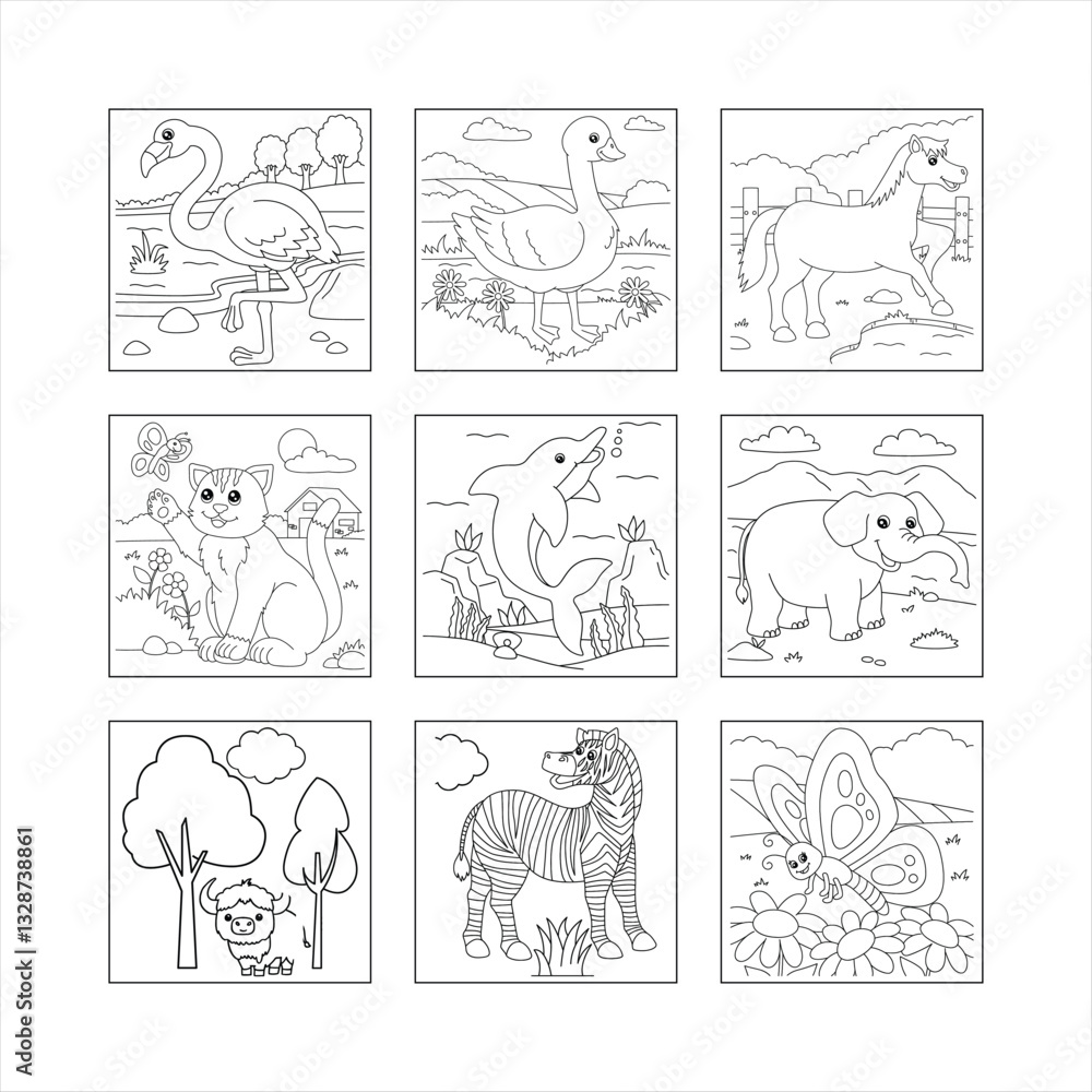 Cartoon vector set of animal and zodiac symbols, playful hand-drawn illustrations Cartoon vector set of animal and zodiac symbols, playful hand-drawn illustrations