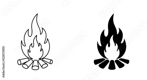 Fire and Wood: A simple yet impactful illustration, a roaring fire consumes stacked firewood, an inviting image that evokes warmth and the primal essence of gathering.