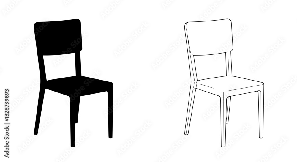 Minimalist Chair Design: A clean and modern illustration showcasing a chair design, featuring both silhouette and line art to highlight its form and structure. Minimalist Chair Design: A clean and modern illustration showcasing a chair design, featuring both silhouette and line art to highlight its form and structure.