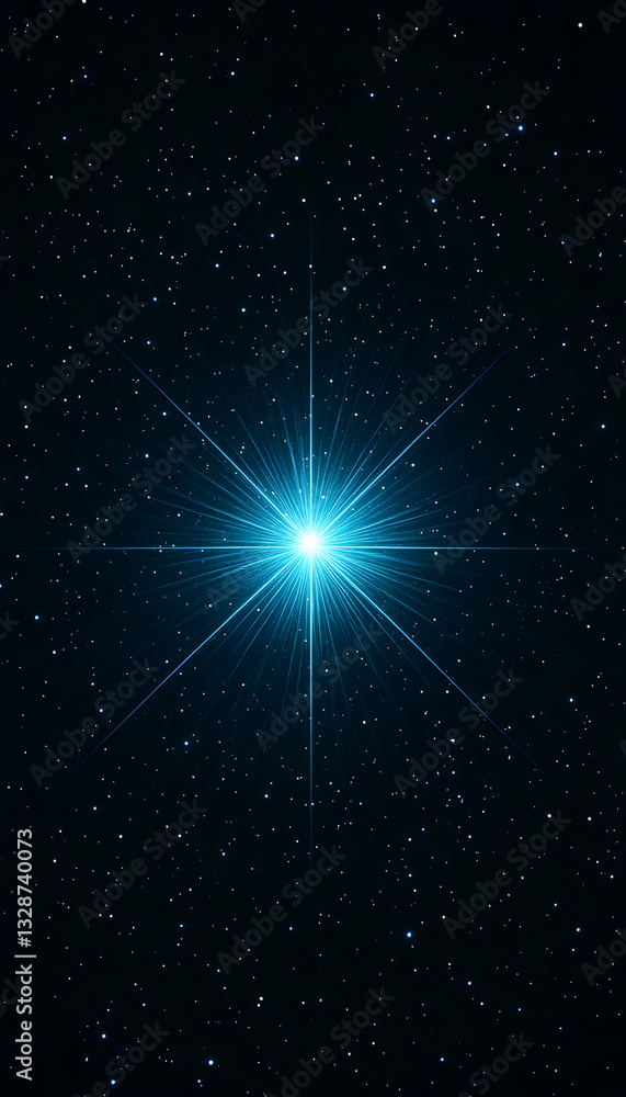 Bright blue starburst in dark space Bright blue starburst in dark space