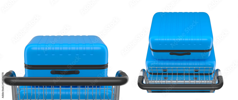 Set of Regular suitcase on hotel trolley cart for carrying baggage on white background Set of Regular suitcase on hotel trolley cart for carrying baggage on white background