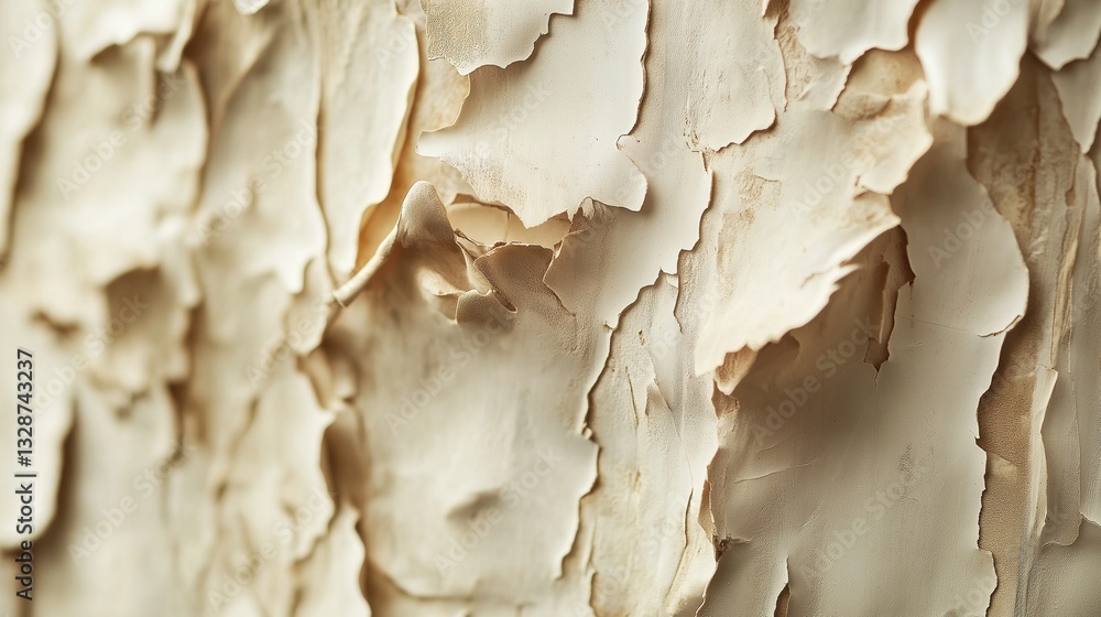 Obraz premium Close-up of a textured surface. the surface appears to be made of a light-colored material, possibly wood or stone. the texture is rough and uneven, with deep grooves and crevices running through it.