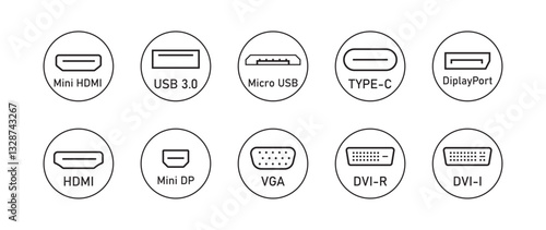 set of icons Display port vector design