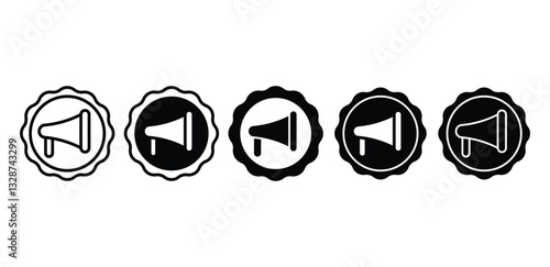 Megaphone in Circular Badges Icons Vector Design Illustration Set