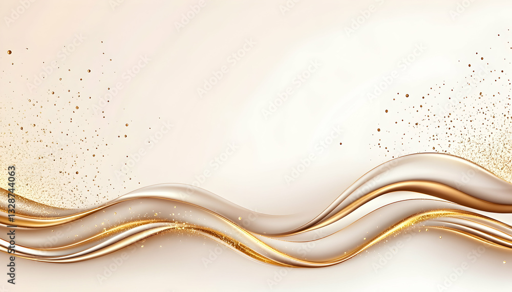 Obraz premium Elegant gold and cream waves with shimmering particles on a soft background
