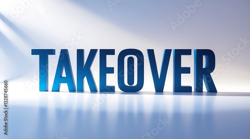 Bold lettering spells takeover against a clean backdrop enhanced by soft lighting