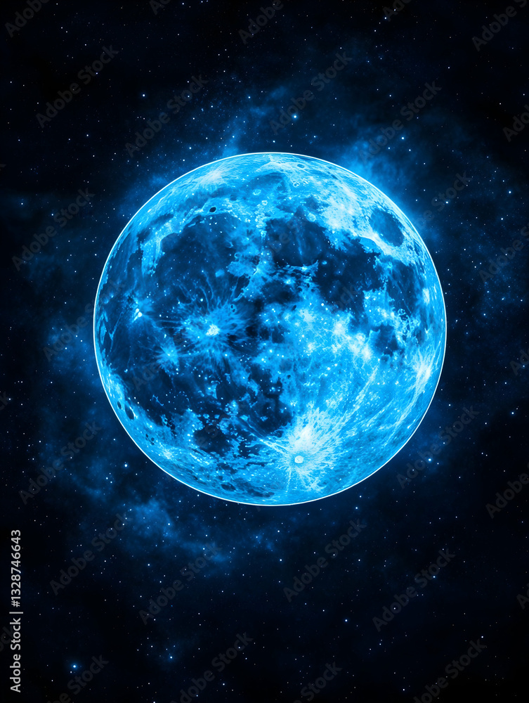 Celestial blue moon, cosmic nebula backdrop Celestial blue moon, cosmic nebula backdrop