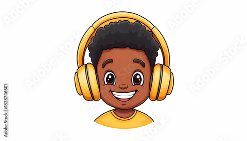 Happy boy with headphones listening to music