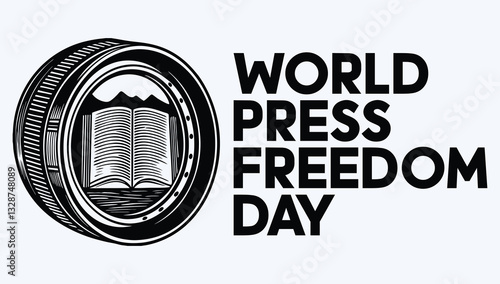 World Press Freedom Day - Latest vector Digital and Print Media featuring a camera lens with a newspaper reflection, representing visual journalism