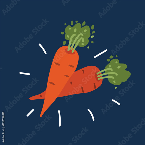 Cartoon vector illustration of a vibrant carrot against dark background