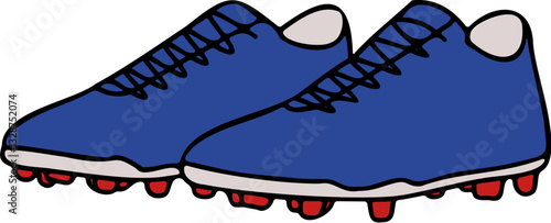 A hand drawn illustration of a pair of football or rugby shoes with studs sports equipment