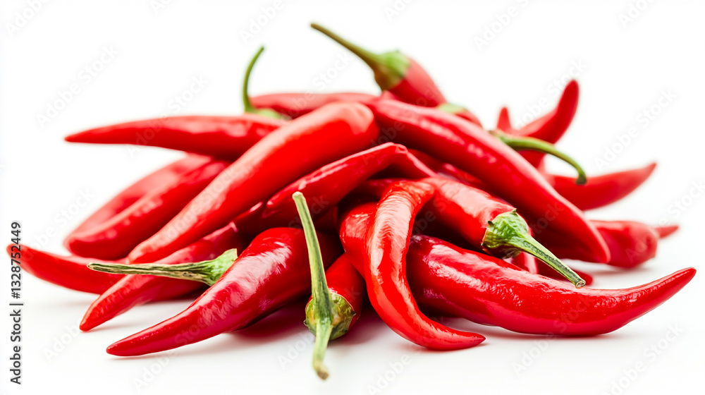 A pile of red chili peppers isolated on a white background with a clipping path A pile of red chili peppers isolated on a white background with a clipping path